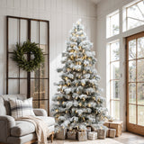 7.5Ft Pre-Lit Snow-Flocked PVC  Artificial Christmas Tree, Indoor & Outdoor