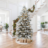 7.5Ft Pre-Lit Snow-Flocked PVC  Artificial Christmas Tree, Indoor & Outdoor