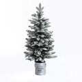 pre-lit-snow-flocked-small-christmas-trees-in-a-silver-metal-pot-for-an-old-fashion-holiday-style