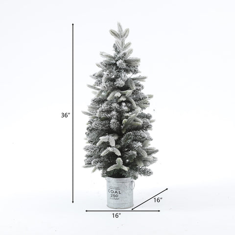 3Ft Pre-Lit LED Artificial Flocked Fir Christmas Tree with Metal Pot