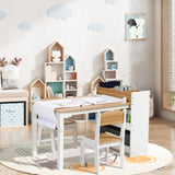 Kids Activity Table and Chairs Set with Storage and Paper Roll Holder