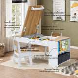 Lift-Top Kids Activity Table and Chairs Set with Storage Bookcase and Hidden Paper Roller