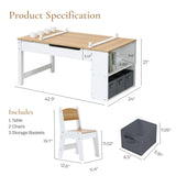 Lift-Top Kids Activity Table and Chairs Set with Storage Bookcase and Hidden Paper Roller