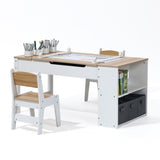 Lift-Top Kids Activity Table and Chairs Set with Storage Bookcase and Hidden Paper Roller