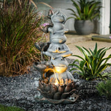 Gray Resin Frog Totem Outdoor Fountain with LED Light