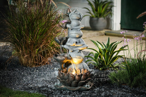 Gray Resin Frog Totem Outdoor Fountain with LED Light