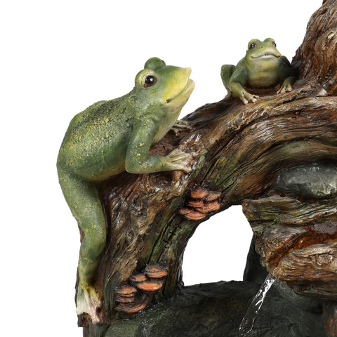 Brown, Green, and Gray Resin Frogs and Tree Outdoor Fountain with LED Light