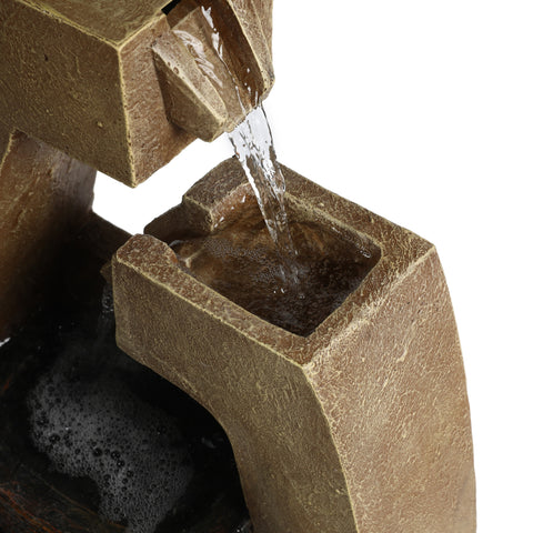 Brown Cement Modern Sculpture Outdoor Fountain with LED Light