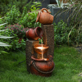 Rustic Resin Pots and Posts Outdoor Fountain