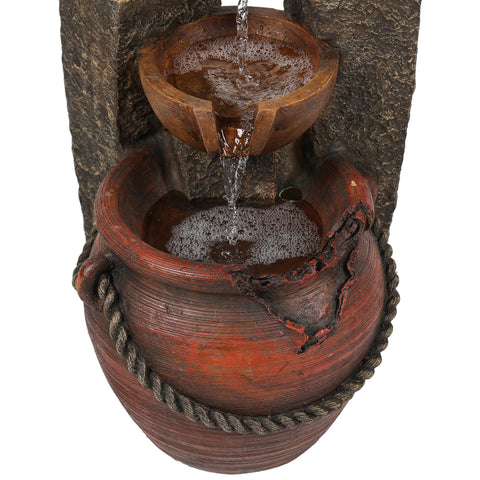 Rustic Resin Pots and Posts Outdoor Fountain