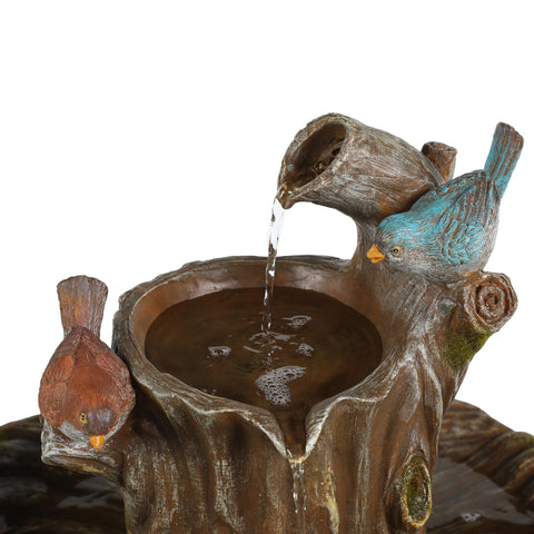 Brown Resin Carved Tree Birdbath Fountain