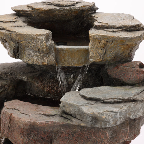 Resin Stacked Rock Waterfall Outdoor Fountain with LED Lights