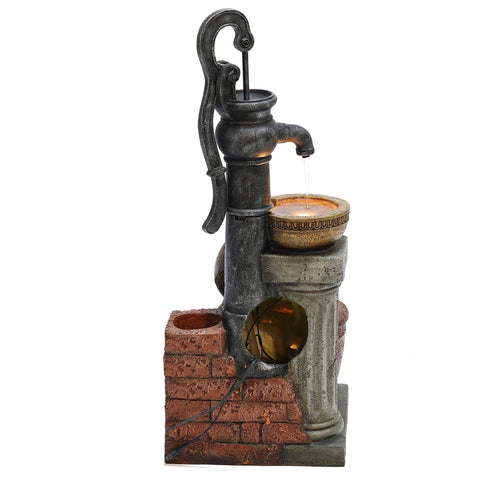 32.3" H Farmhouse Well Water Pump and Pots Resin Fountain with LED Lights