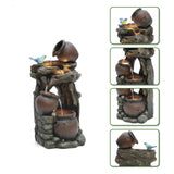 Rustic Pots and Pitchers on Tree Resin Outdoor Fountain with LED Lights