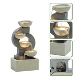 Gray Curves and Cascading Bowls Resin Outdoor Fountain with LED Lights