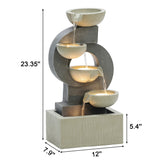 Gray Curves and Cascading Bowls Resin Outdoor Fountain with LED Lights