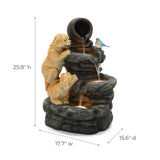 Puppy Rock Tower Outdoor Fountain with Lights