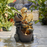 Puppy Farmhouse Outdoor Fountain with Lights