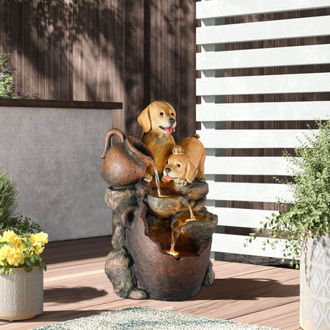 Puppy Farmhouse Outdoor Fountain with Lights