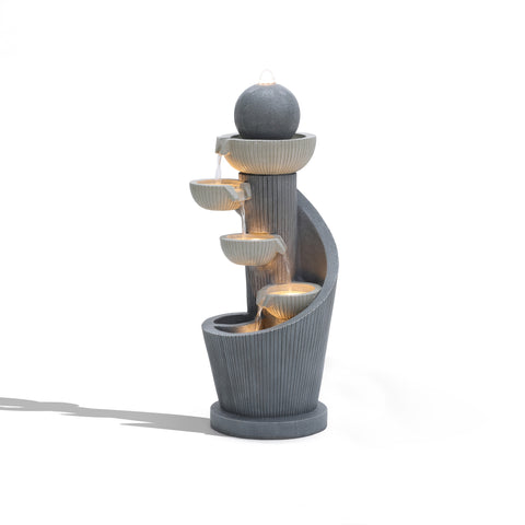 Spiral 5-Tier Outdoor Fountain with Bubbler and LED Lights