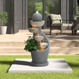 Spiral 5-Tier Outdoor Fountain with Bubbler and LED Lights