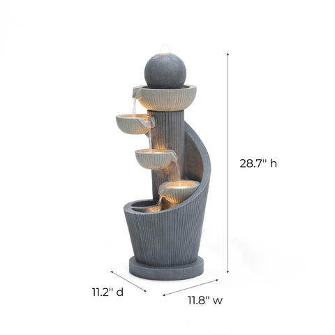 Spiral 5-Tier Outdoor Fountain with Bubbler and LED Lights