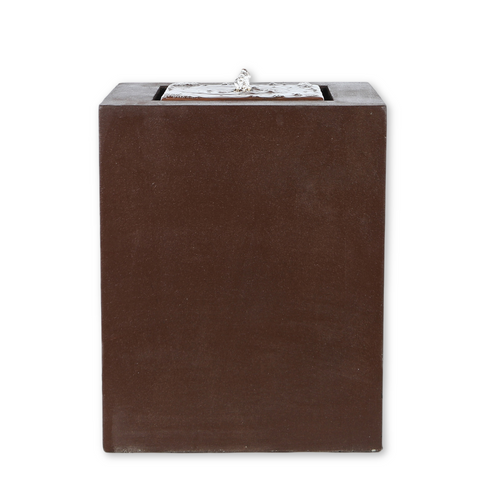 Rustic Brown Cement Square Bubbler Outdoor Fountain with LED Light