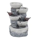 Gray Resin Bowls and Birds Outdoor Fountain