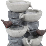 Gray Resin Bowls and Birds Outdoor Fountain