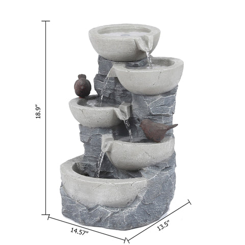 Gray Resin Bowls and Birds Outdoor Fountain