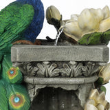 Resin Blue and Green Peacock Outdoor Fountain with LED Light