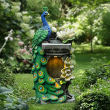 Resin Blue and Green Peacock Outdoor Fountain with LED Light