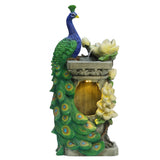 Resin Blue and Green Peacock Outdoor Fountain with LED Light