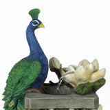 Resin Blue and Green Peacock Outdoor Fountain with LED Light