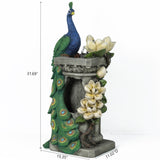 Resin Blue and Green Peacock Outdoor Fountain with LED Light