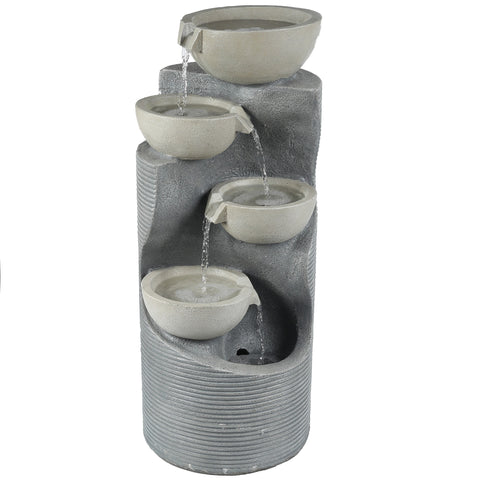 Modern Gray Resin Tiered Bowls Outdoor Fountain with Lights