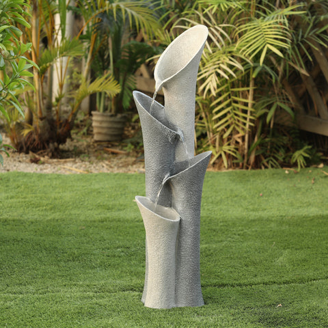 Gray Resin Classical Fluted Columns Outdoor Fountain