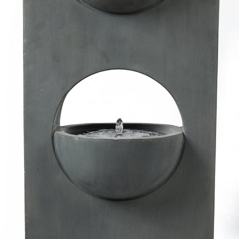 Gray Cement Column Two Tier Bowl Bubbler Outdoor Fountain