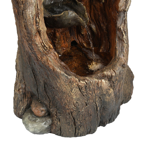 Brown Resin Hollow Tree and Birdhouse Outdoor Fountain with LED Light