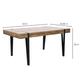 Oak Finish MDF Wood Black Metal Dining Table