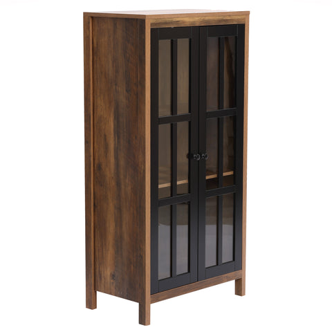 Natural Wood Glass Doors 47.25" H Accent Curio Cabinet