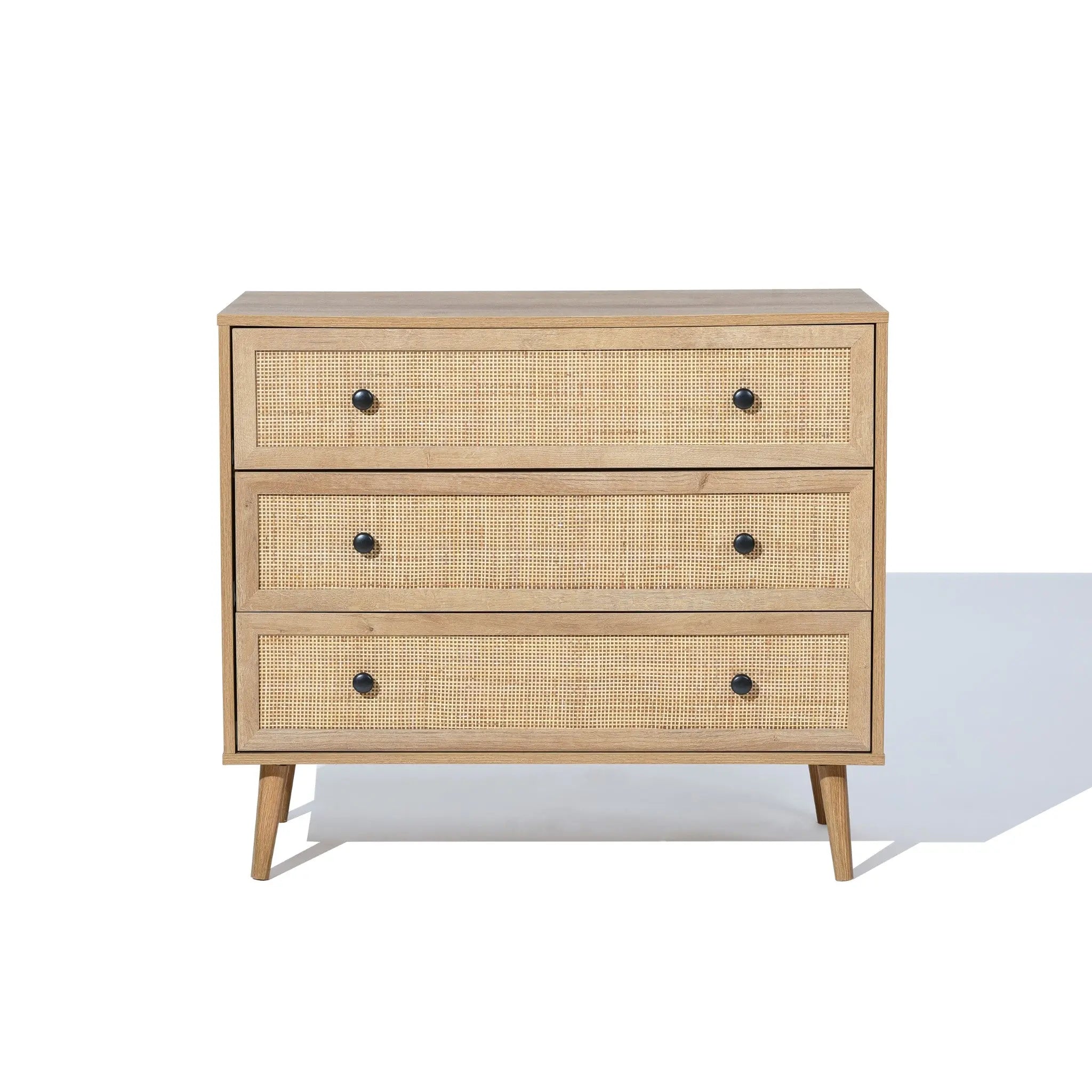 LuxenHome 35.4" Wide 3-Drawer Rattan Light Oak Finish Wood Dresser LuxenHome 35.4" Wide 3-Drawer Rattan Light Oak Finish Wood Dresser