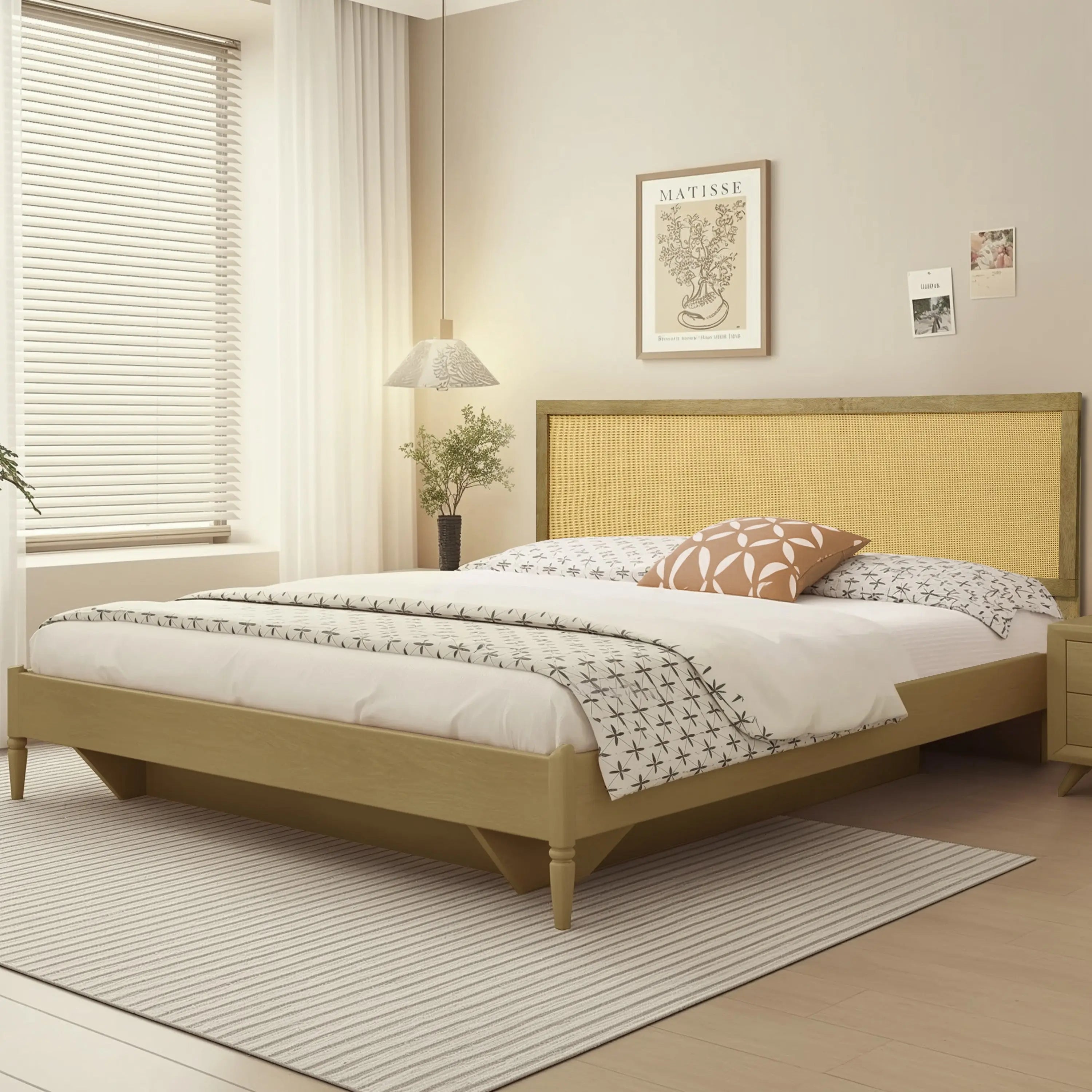Layla free-standing wood and rattan headboard, king - LuxenHome