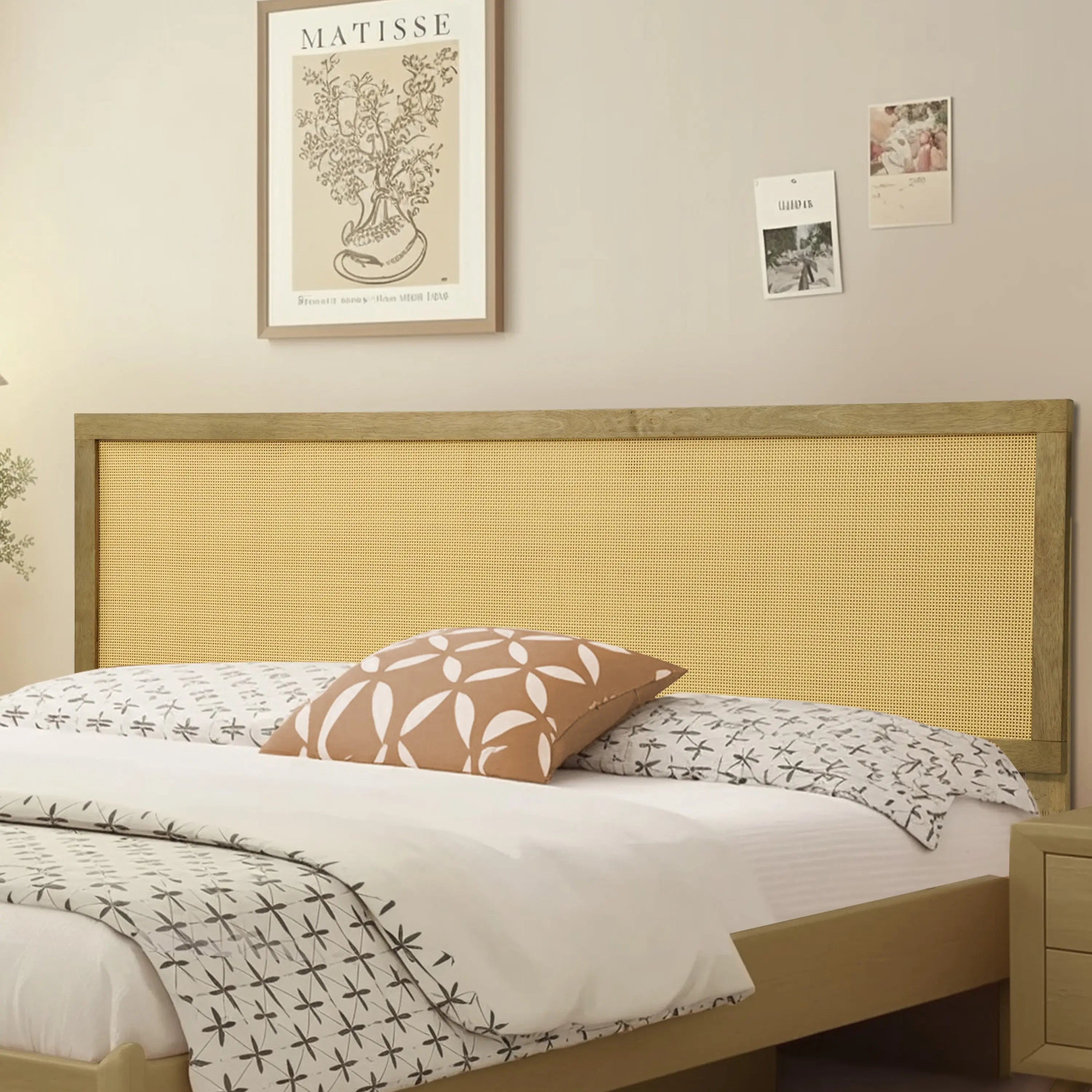 Layla free-standing wood and rattan headboard, king - LuxenHome