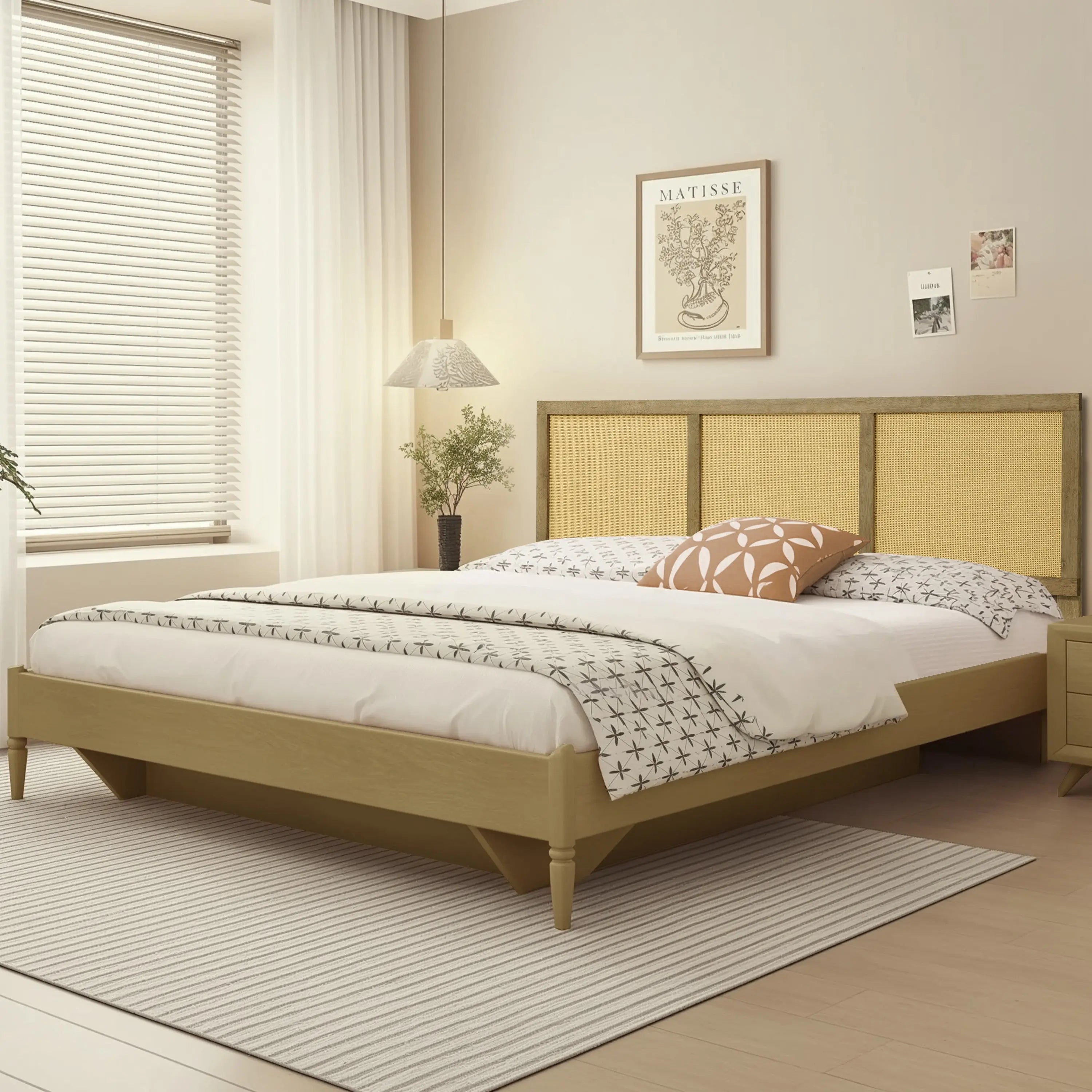 Tariq free-standing boho rattan headboard, queen - LuxenHome