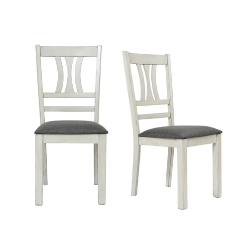 Modern Distressed Off White Rubberwood and Gray Upholstered Dining Chair, Set of 2