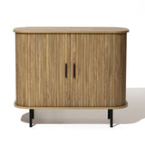 Aria 2-door tambour accent cabinet, oak finish