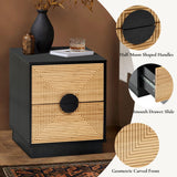 Modern Black Boho Nightstand with Bamboo Stripes, 20'h