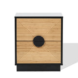 Modern Black Boho Nightstand with Bamboo Stripes, 20'h