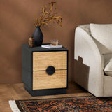 Modern Black Boho Nightstand with Bamboo Stripes, 20'h